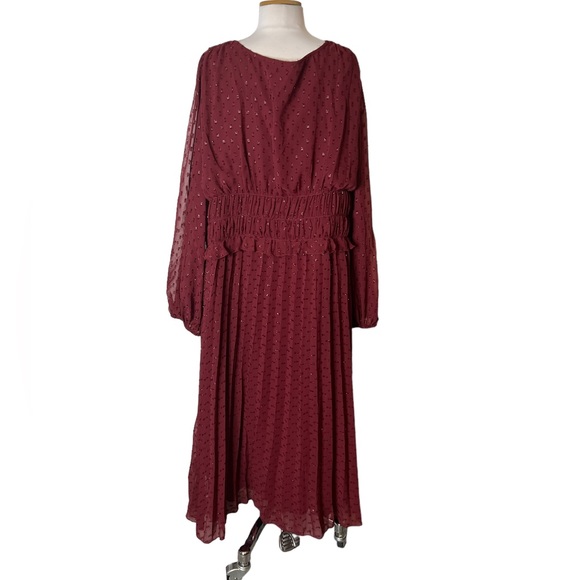 NWT ASOS DESIGN Curve button ruched waist pleated midi dress metallic dobby - Picture 9 of 10